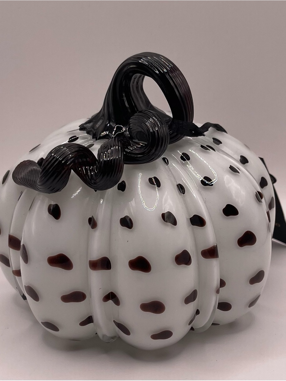 Christian Siriano Glass White Pumpkin with Black/Dark Brown Spots & Stem NWT he